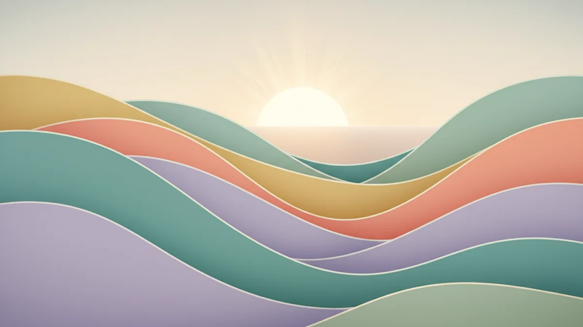 Illustration of diverse investment assets flowing together like gentle waves, representing balanced energy patterns in wealth protection.