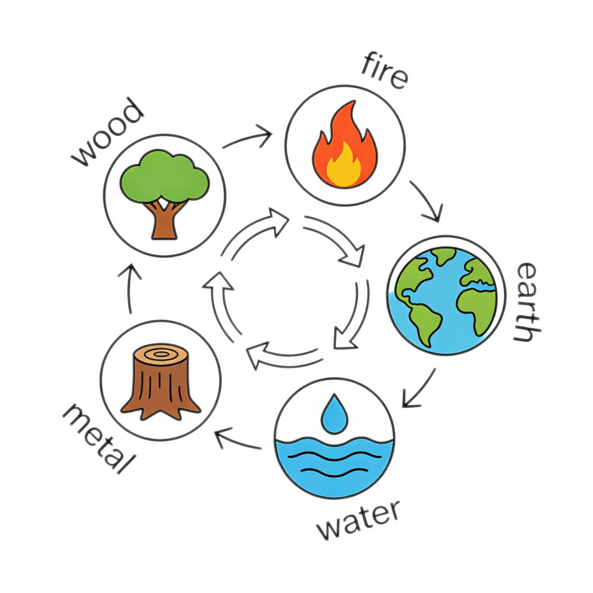 Emotional and Five Elements energy cycle illustration